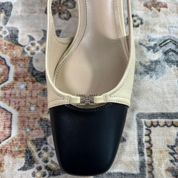 Sam Edelman Tarra Sling Back Cap Toe Pump Tan and Black Kitten Heel Holiday W 8 - Picture 5 of 15